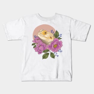 Bearded Dragon with Peonies Kids T-Shirt